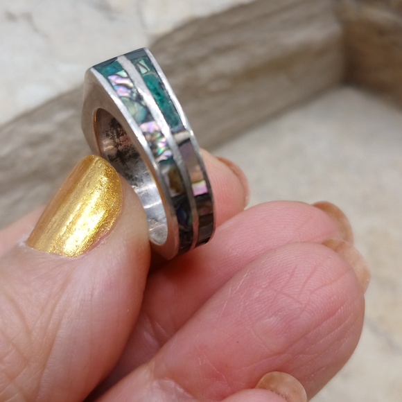 Vintage 925 Sterling silver Abalone Mother of Pearl ring 6 - Picture 4 of 4